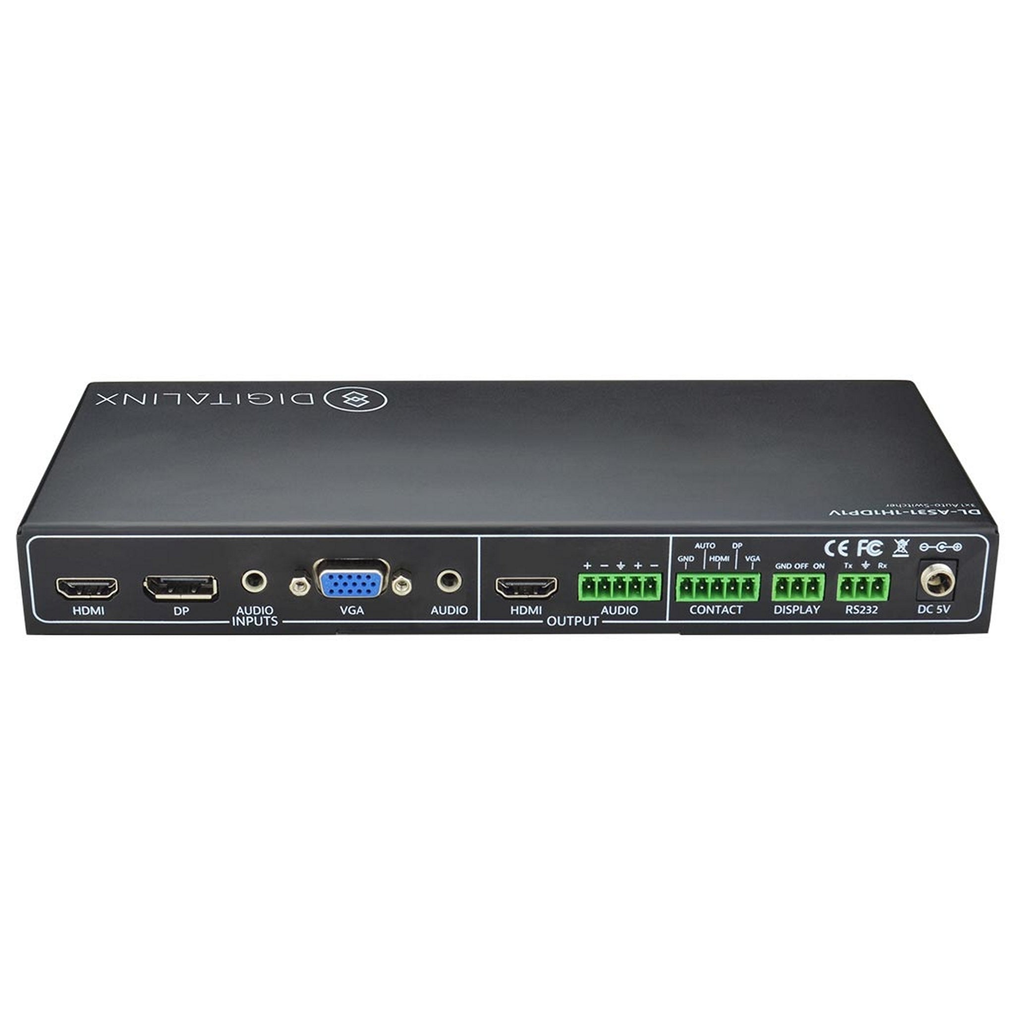 DigitaLinx Digital 3 x 1 Automatic Signal Switcher (DL-AS31-1H1DP1V) with HDMI, Display Port, and VGA Inputs