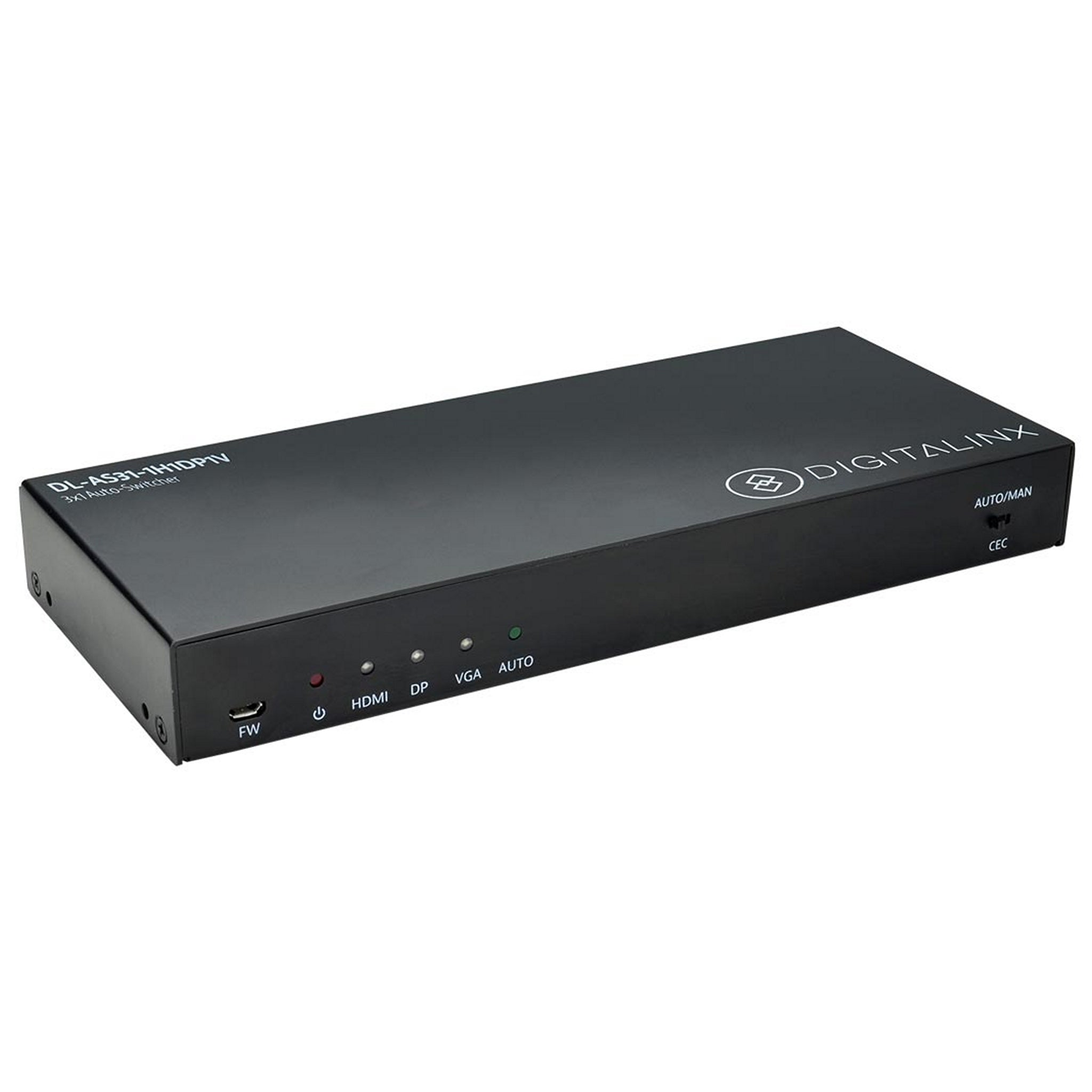 DigitaLinx Digital 3 x 1 Automatic Signal Switcher (DL-AS31-1H1DP1V) with HDMI, Display Port, and VGA Inputs