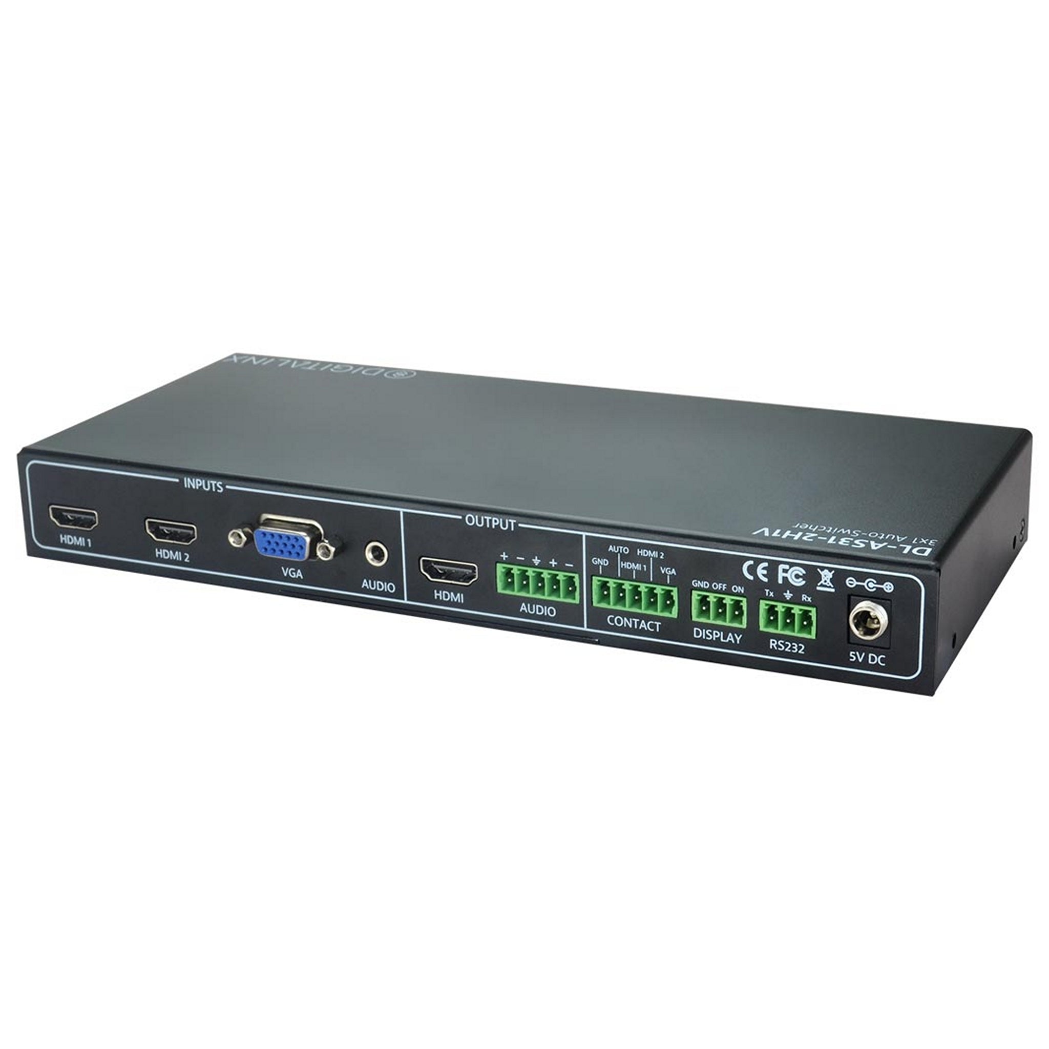 DigitaLinx Digital Multiformat DL-AS31-2H1V 3 x 1 HDMI and VGA Automatic Signal Switcher Device