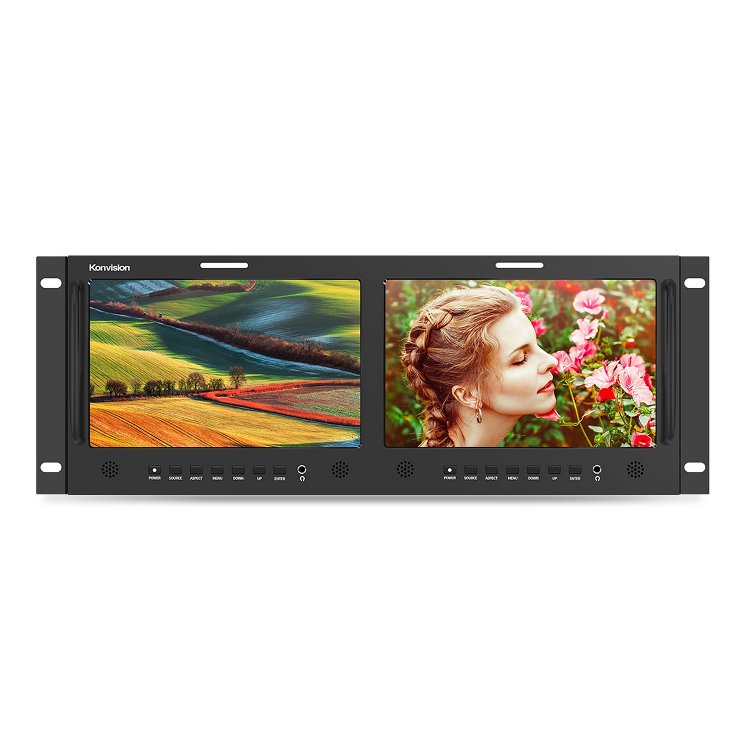 Konvision KRM - 902A Dual Rack - Mounted 3G - SDI Full - HD 1920x1200 Resolution 2 x 9 - Inch LCD Monitor for Professional Broadcasting and Studio Use