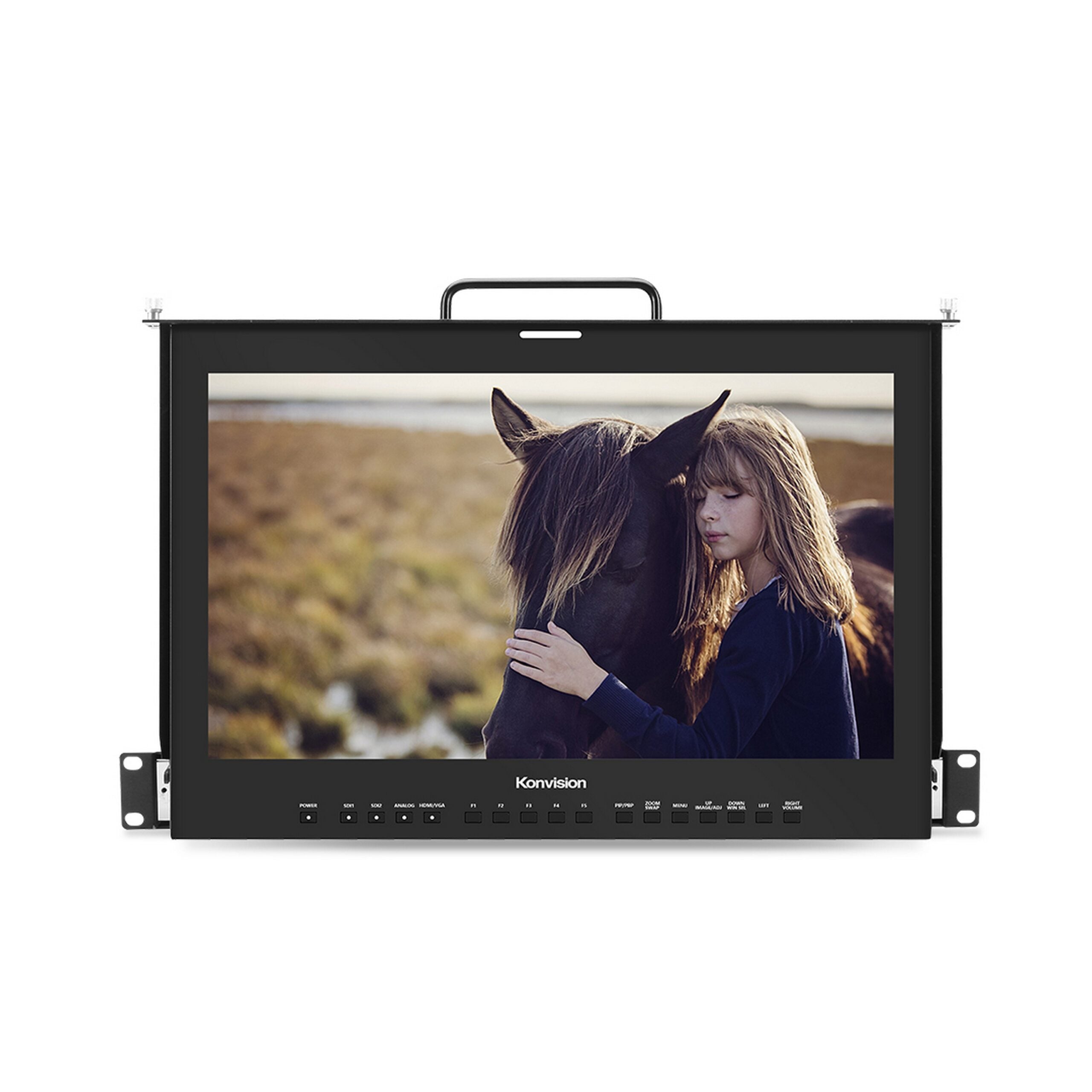 Konvision KFM-1753W 17-Inch 1RU Full HD 1920x1080 Rack - Mounted Drawer - Style Studio Monitor for News Rooms, Control Rooms, and Post - Production