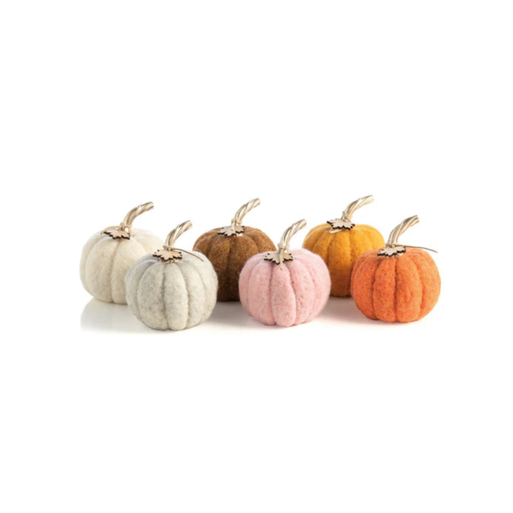 Shiraleah Felt Pumpkins in Assorted Neutral Colors with Gold Stem