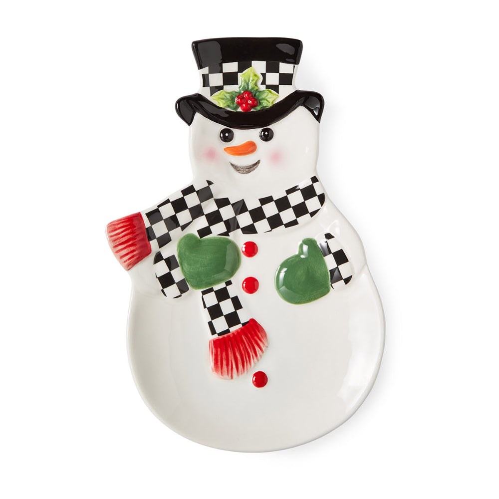 Spode Christmas Tree Black and White Adorable Snowman Decorative Dish