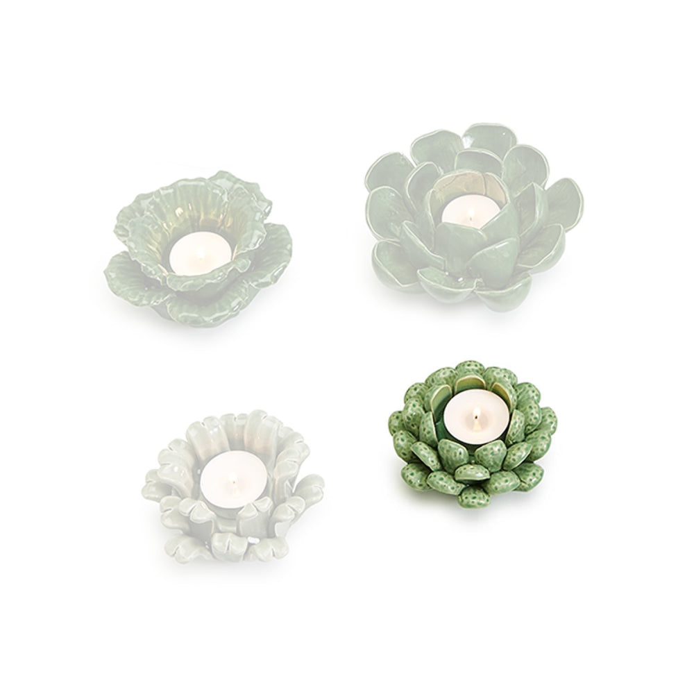 Two's Company Medium-Sized Ceramic Succulent-Style Tealight Candleholder