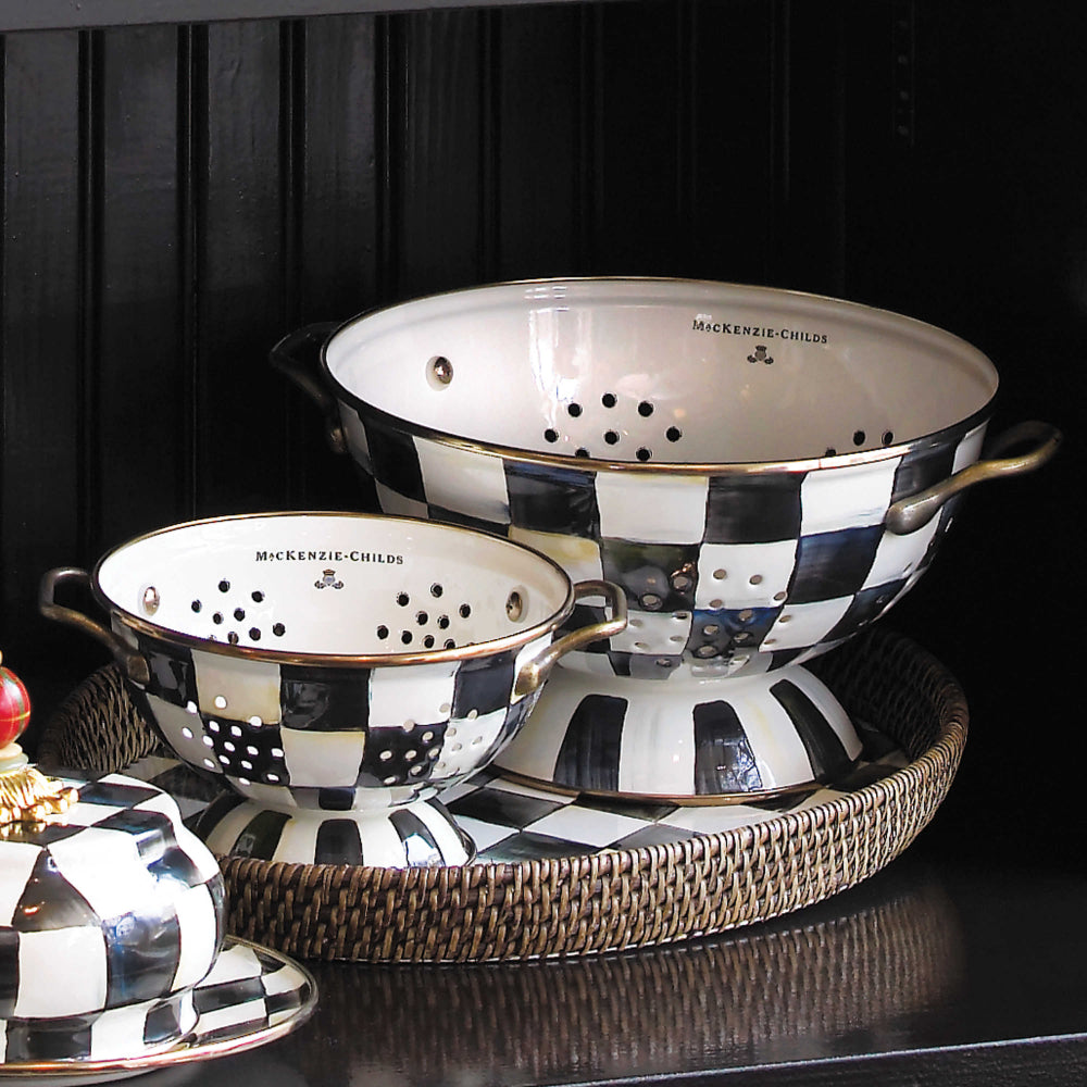 MacKenzie-Childs Small Courtly Check Enamel Colander for Kitchen Use