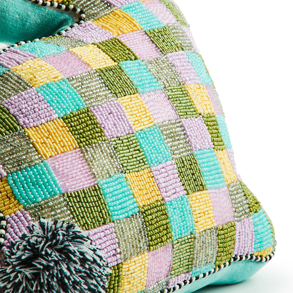 MacKenzie-Childs Multicolored Checked Bunny-Shaped Decorative Throw Pillow for Home