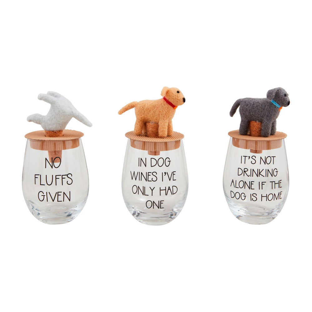 Mud Pie Stemless Dog-themed Wine Glass and Cork Stopper Set