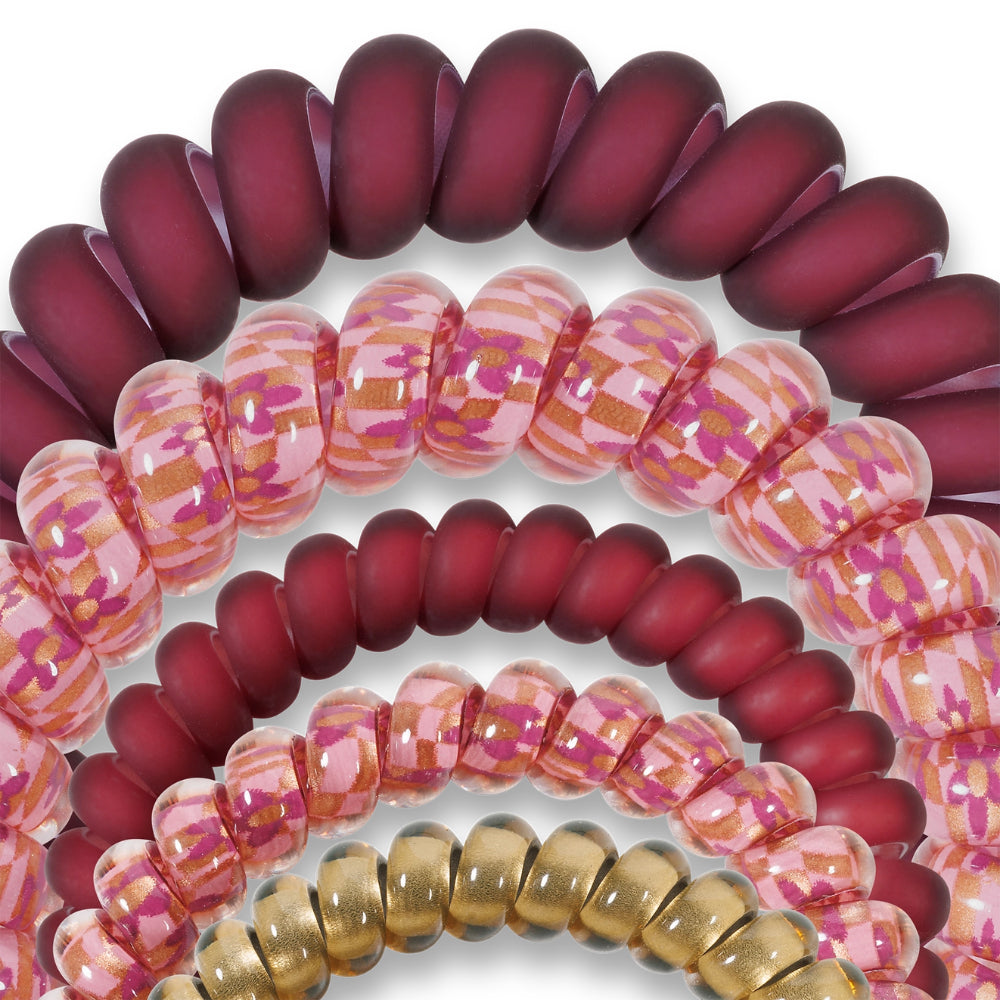 TELETIES Premium Spiral Hair Coils Mixed Pack - Burgundy Bliss Hair Ties for Stylish Hair Holding