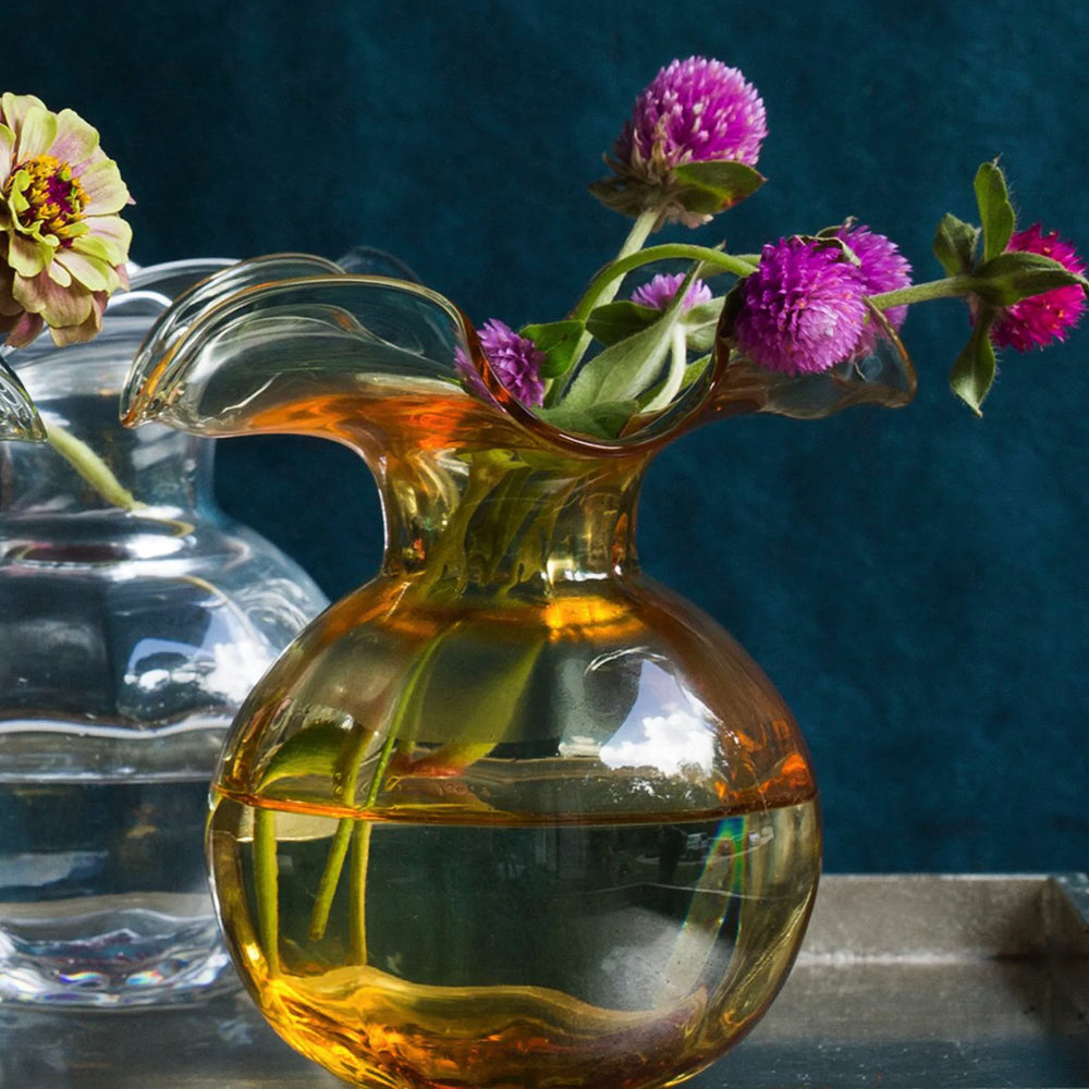 Vietri Amber-colored Mouthblown Hibiscus Glass Bud Vase