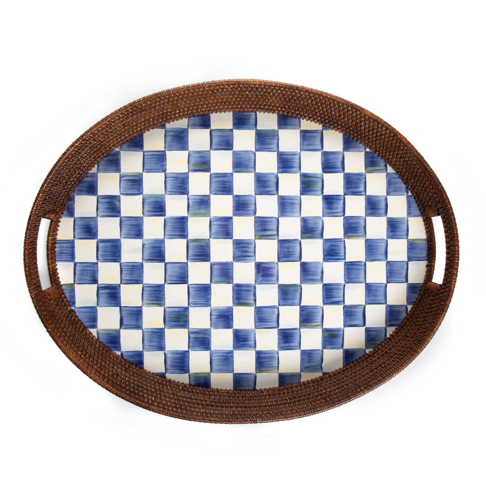 MacKenzie-Childs Large-Scale Royal Check Rattan and Enamel Party Serving Tray