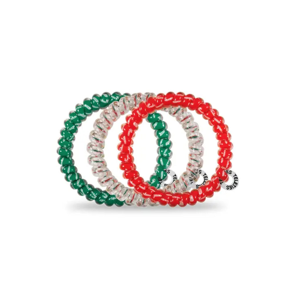 TELETIES Christmas-themed Spiral Hair Coils Hair Ties Set of 3 - Small Size for Hair Styling