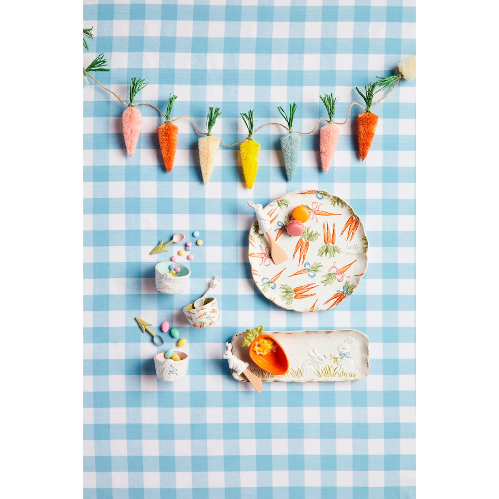 Mud Pie Decorative Carrot Pattern Stoneware Platter Set with Bunny Handle Wooden Spatula