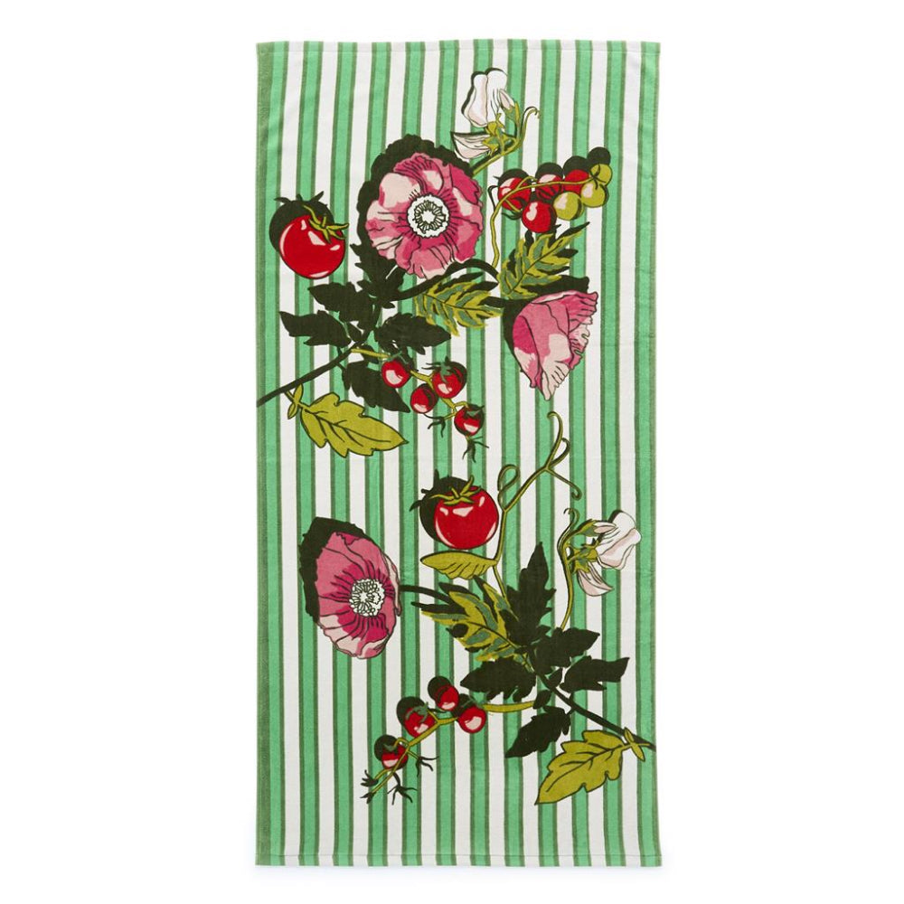 Vera Bradley Oversized Cotton Loop Terry Beach Towel in Tomato Vine Kelly Green