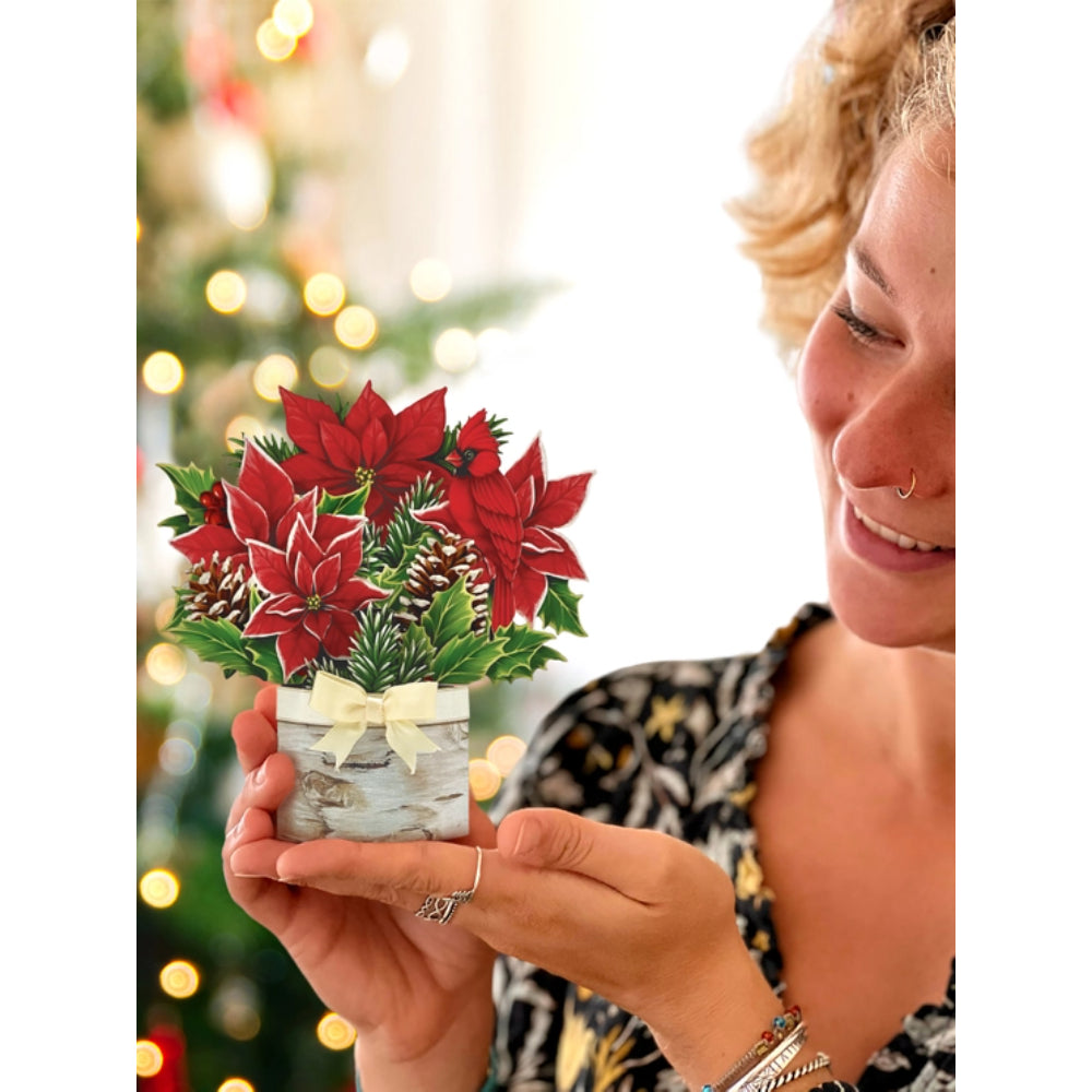 Freshly Cut Paper Miniature Birch Poinsettia Christmas Greeting Card Set