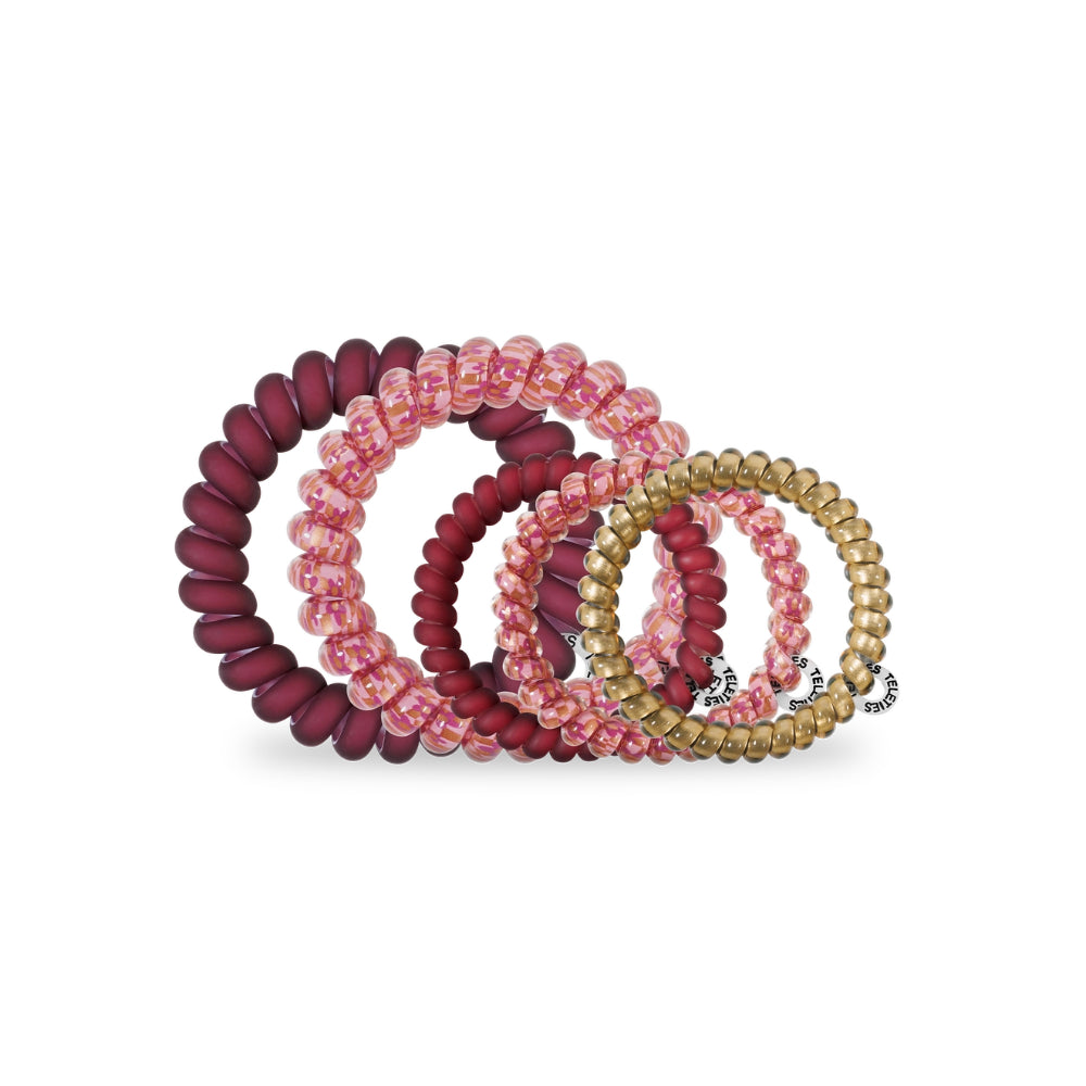TELETIES Premium Spiral Hair Coils Mixed Pack - Burgundy Bliss Hair Ties for Stylish Hair Holding