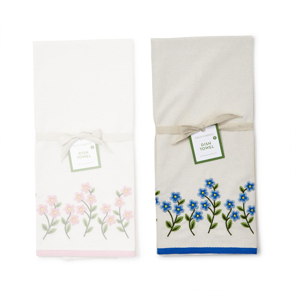 Two's Company Exquisitely Embroidered Forget - Me - Not Dish Towel
