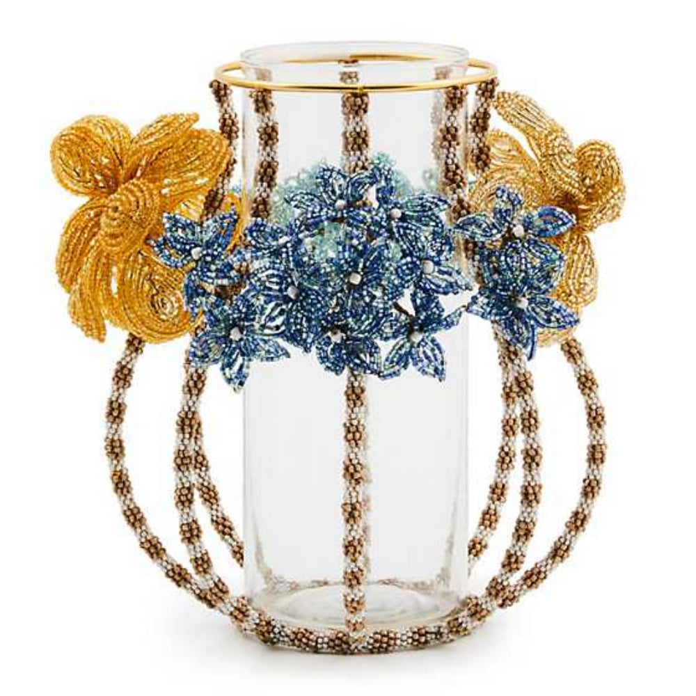 MacKenzie-Childs Handmade Beaded Floral Decorative Glass Vase for Field Study Display