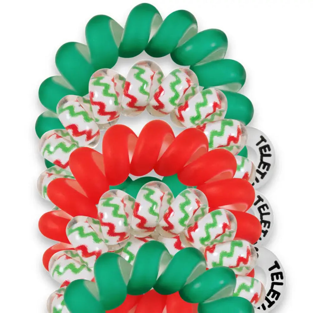 TELETIES Tiny Spiral Hair Coils Santa Baby Hair Ties Set of Five - Ideal for Little Ones