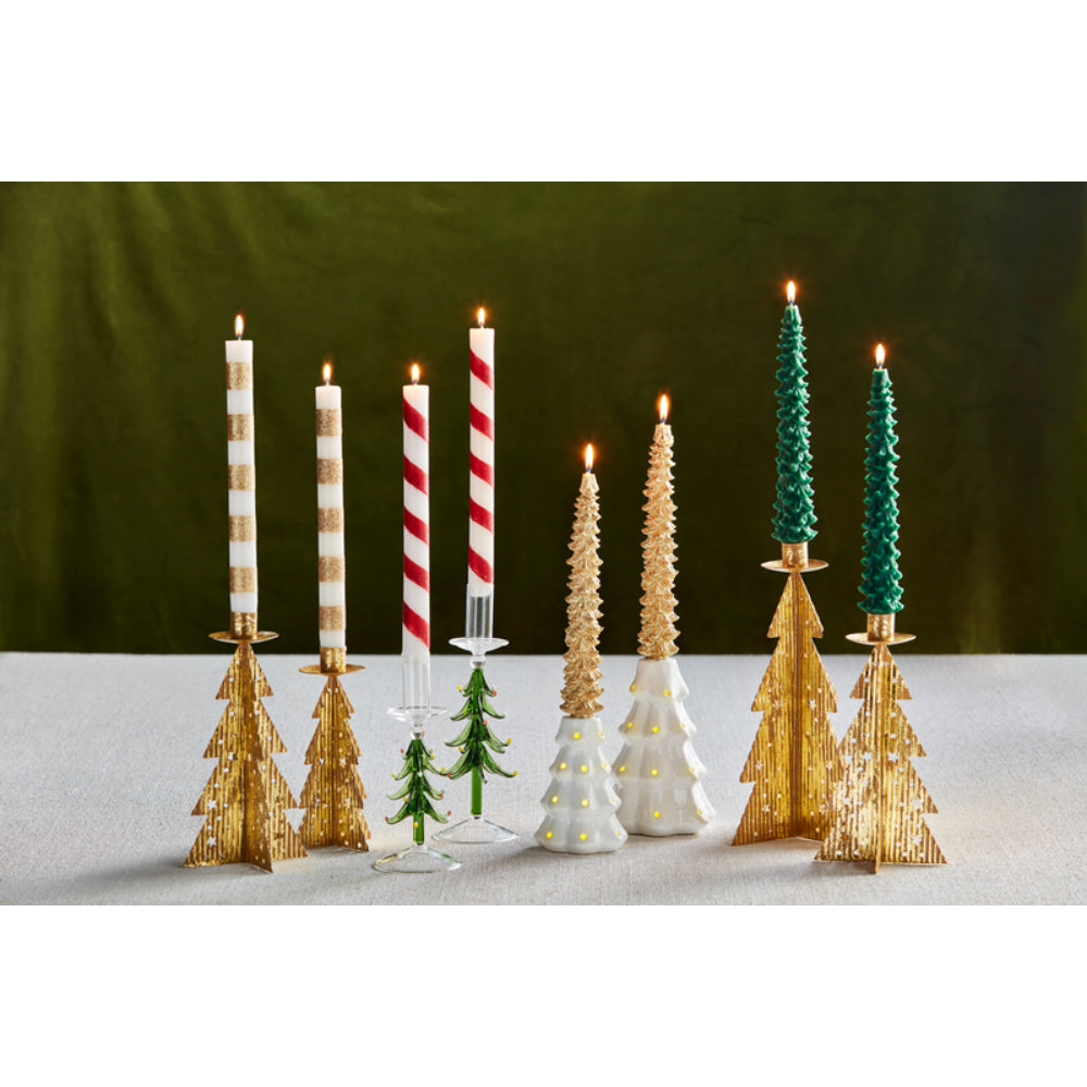 Mud Pie Decorative Tree & Stripe Design Taper Candles - A Set of Two Candles