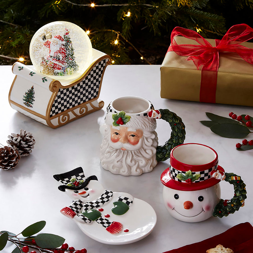 Spode Christmas Tree Black and White Adorable Snowman Decorative Dish