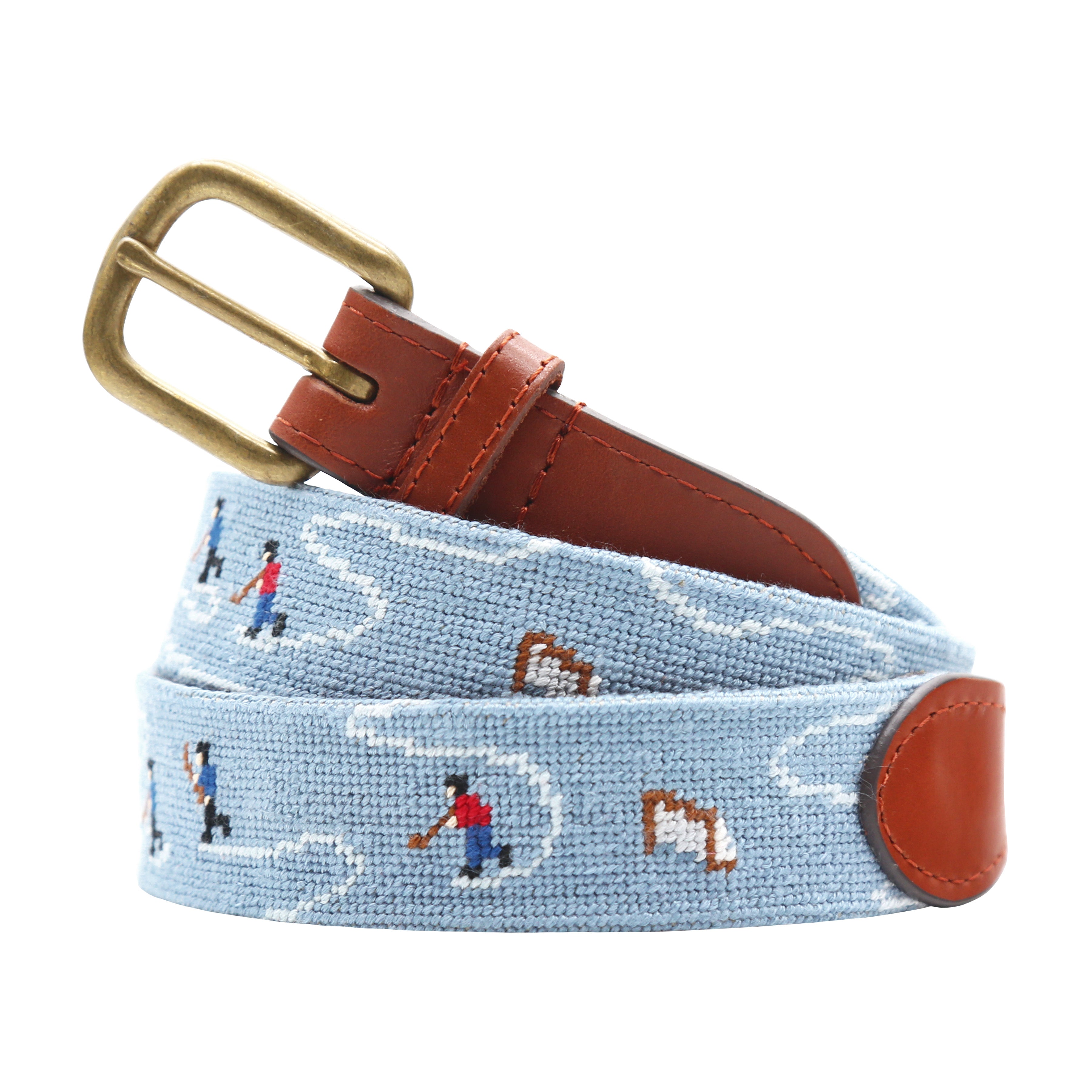 Smathers & Branson 100% Hand-Stitched Pond Hockey Needlepoint Belt with Brass Buckle