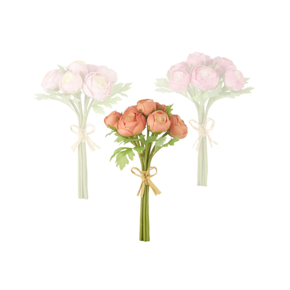Raz Imports Artificial 11-Inch Soft Touch Ranunculus Flower Bundle in Peach and Pink Colors