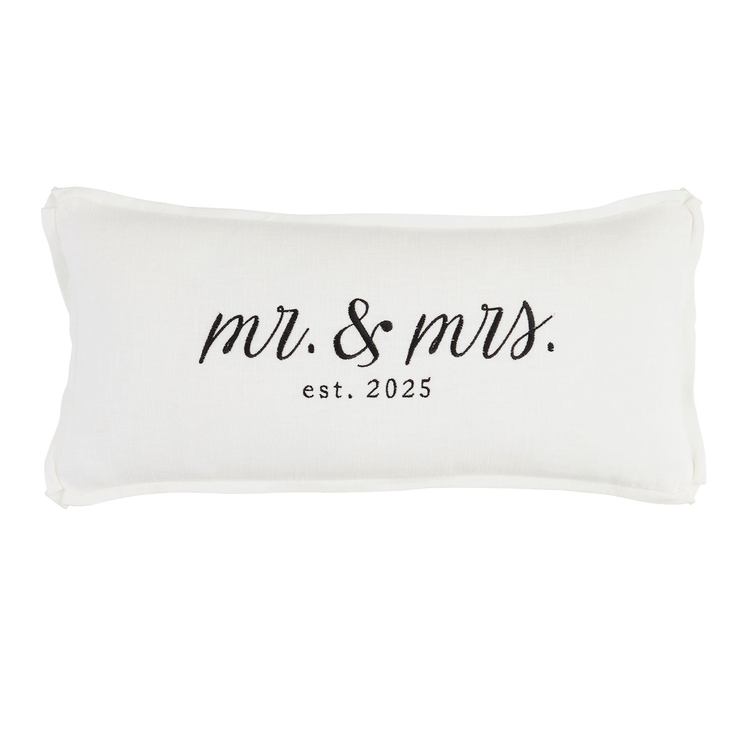 Mud Pie Embroidered Cotton Pillow for Mr. & Mrs. Established in 2025 with Flat Flange and Zipper Closure