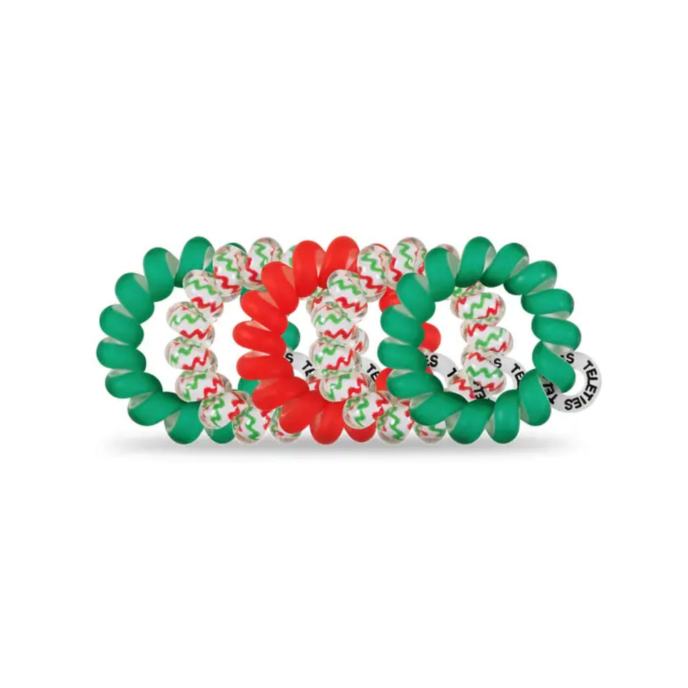 TELETIES Tiny Spiral Hair Coils Santa Baby Hair Ties Set of Five - Ideal for Little Ones
