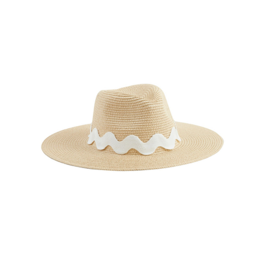 Mud Pie Stylish Oversized Ric Rac Trimmed Paper Straw Fedora