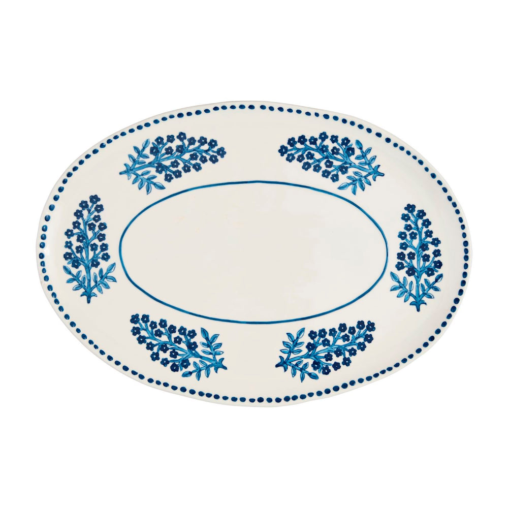 Mud Pie Blue Block Print Stoneware Serving Platter for Dining