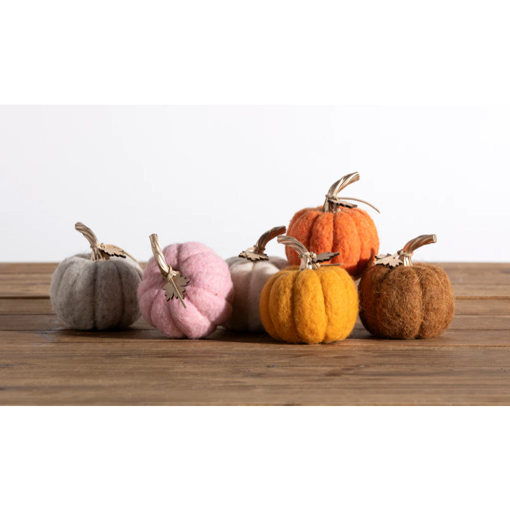 Shiraleah Felt Pumpkins in Assorted Neutral Colors with Gold Stem