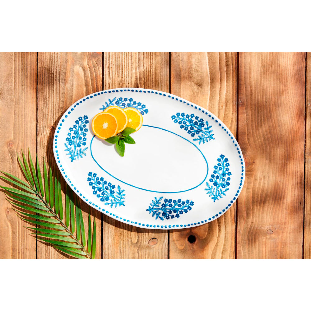 Mud Pie Blue Block Print Stoneware Serving Platter for Dining