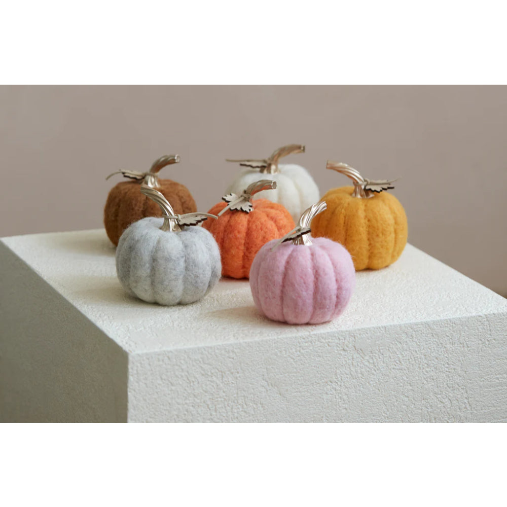 Shiraleah Felt Pumpkins in Assorted Neutral Colors with Gold Stem