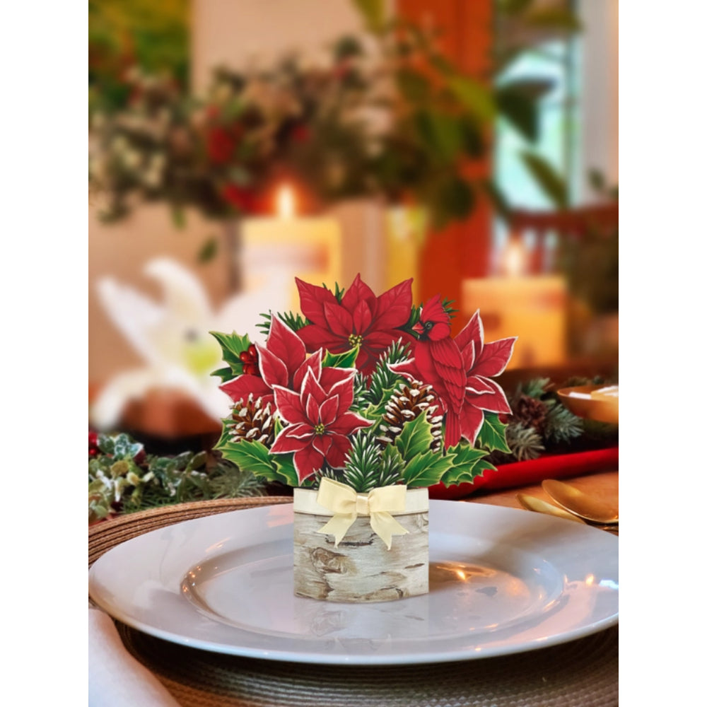 Freshly Cut Paper Miniature Birch Poinsettia Christmas Greeting Card Set