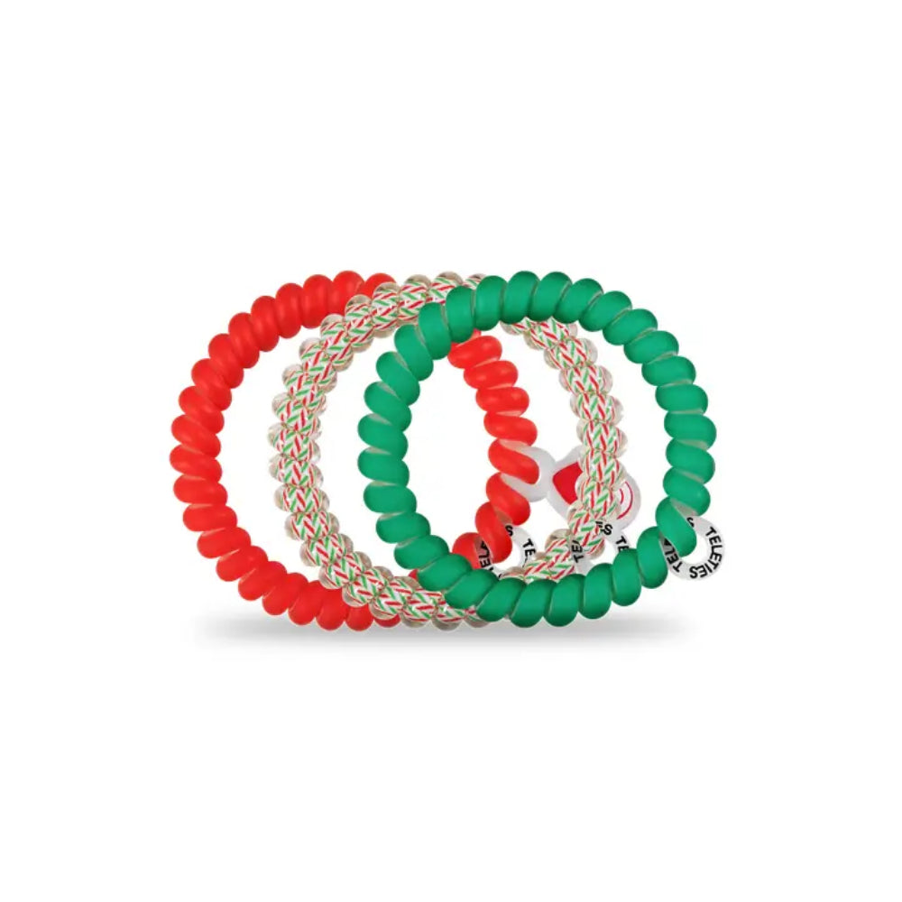 TELETIES Spiral Hair Coils Santa Baby Hair Ties - Set of Three Small-sized Hair Accessories
