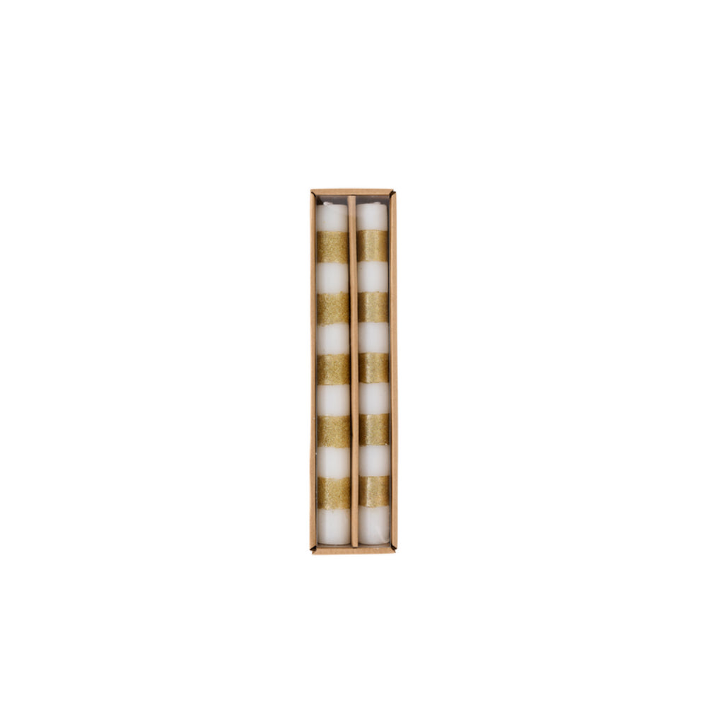 Mud Pie Decorative Tree & Stripe Design Taper Candles - A Set of Two Candles