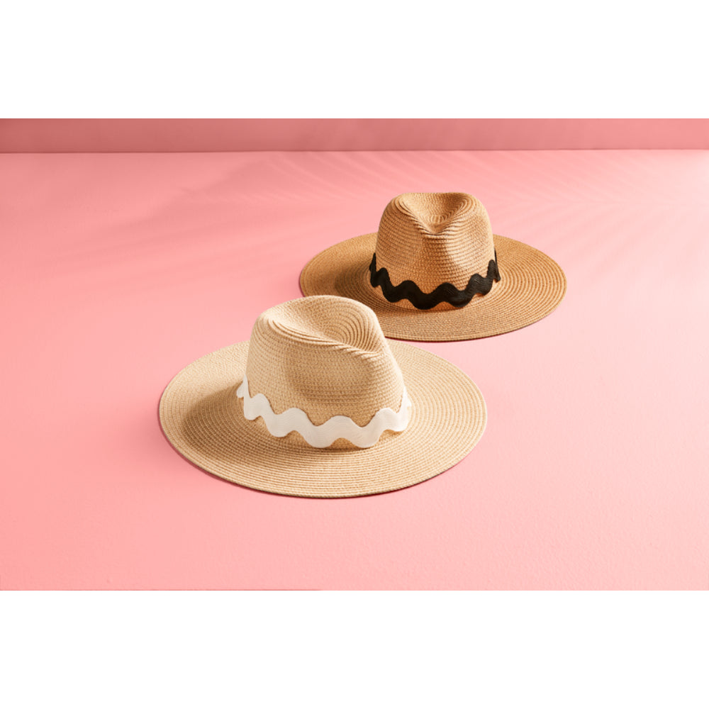 Mud Pie Stylish Oversized Ric Rac Trimmed Paper Straw Fedora