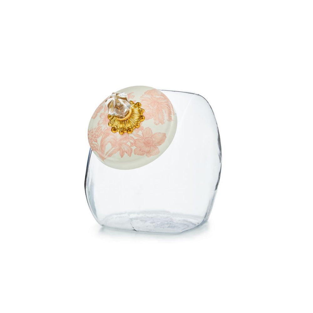 Mackenzie-Childs Decorative Cookie Jar Featuring a Rosy English Garden-Inspired Lid