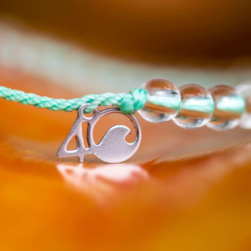 4Ocean Sea Foam Green Beaded Bracelet Featuring Loggerhead Sea Turtle Design