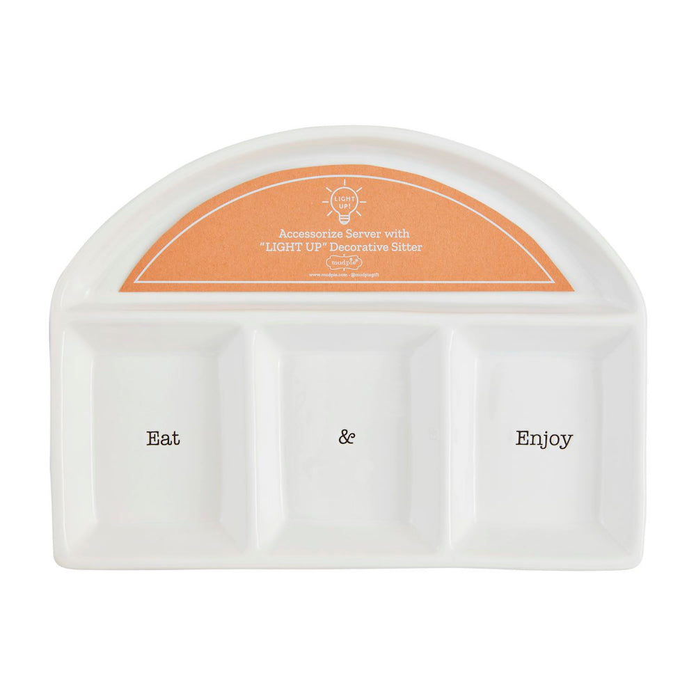 Mud Pie Ceramic Triple Tidbit Accessory Platter for Eating and Enjoying on All Holidays and Occasions
