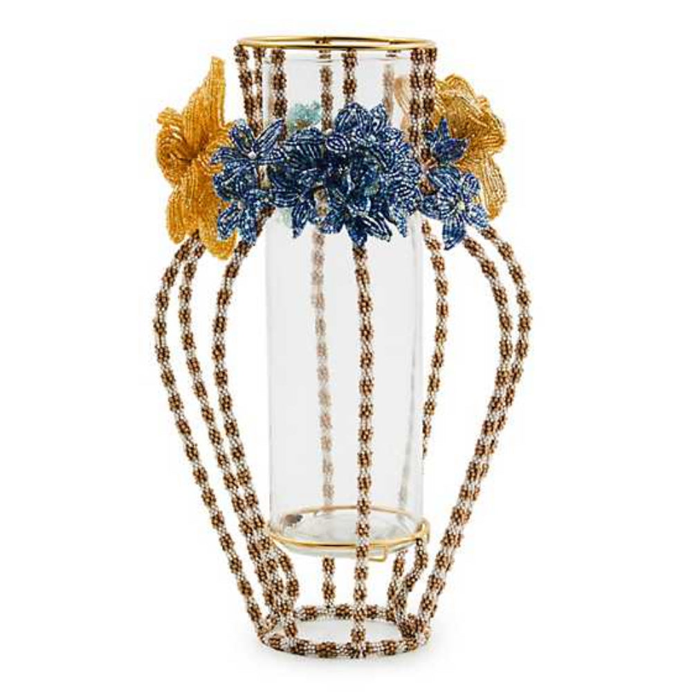 MacKenzie-Childs Handmade Beaded Floral Decorative Glass Vase for Field Study Display