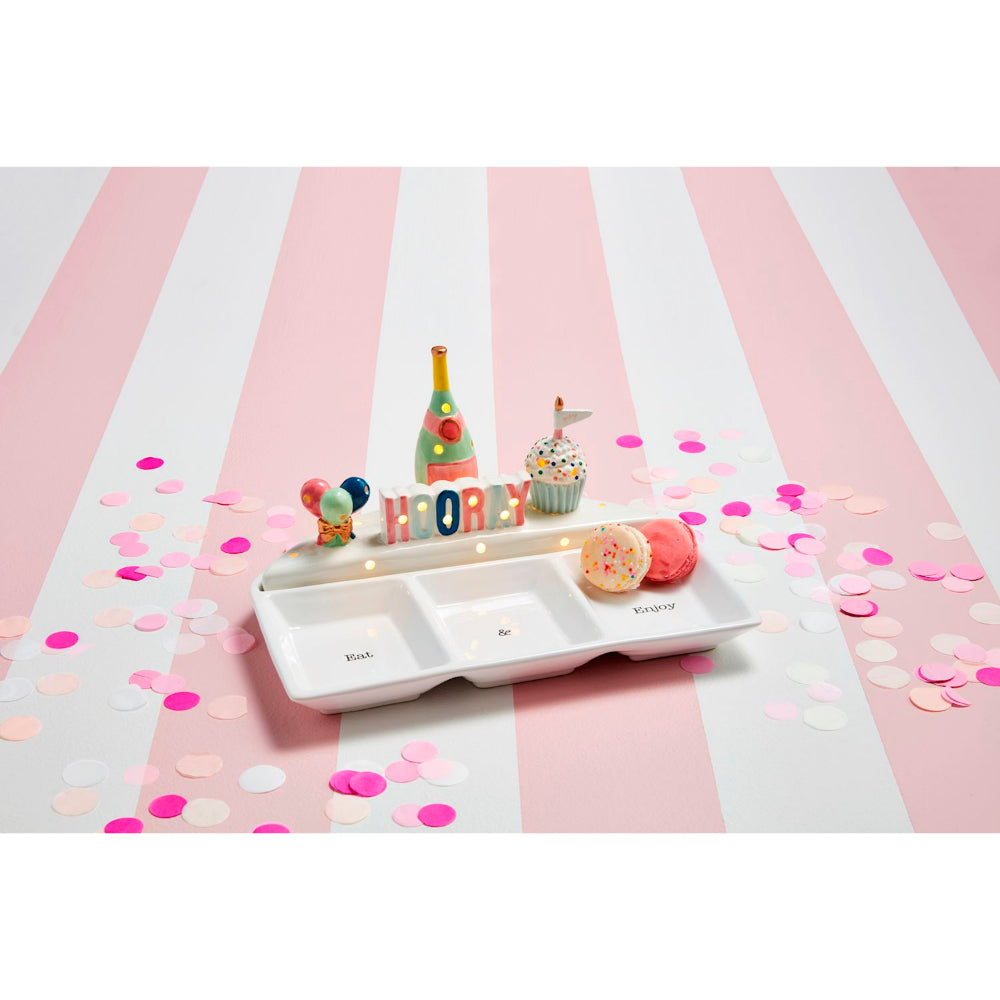 Mud Pie Ceramic Triple Tidbit Accessory Platter for Eating and Enjoying on All Holidays and Occasions