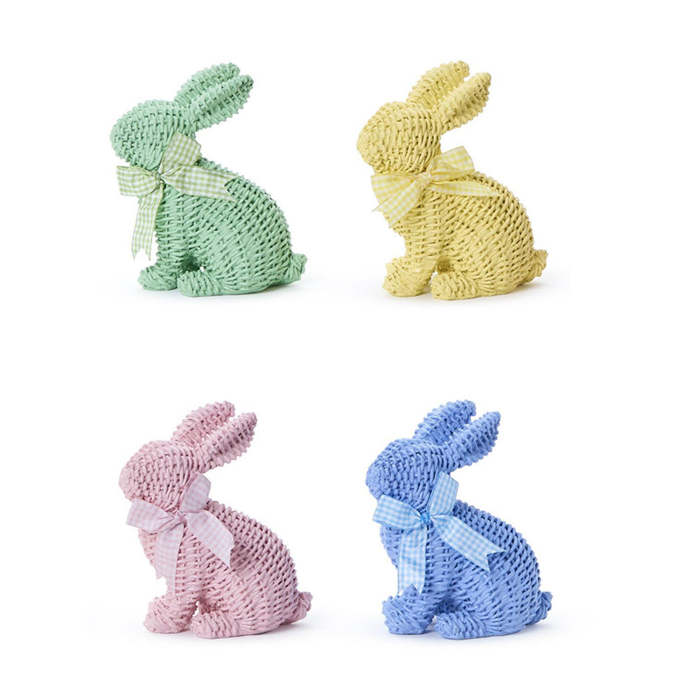Four - Color Hand - Sculpted Easter Bunny with Basket Weave Pattern and Gingham Bow