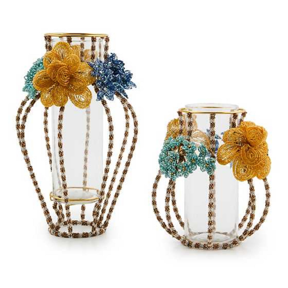 MacKenzie-Childs Handmade Beaded Floral Decorative Glass Vase for Field Study Display
