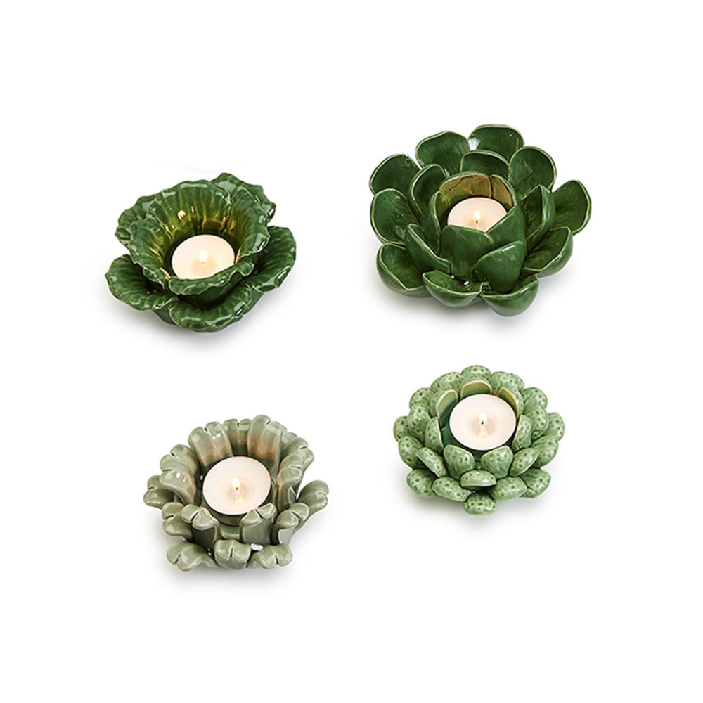 Two's Company Medium-Sized Ceramic Succulent-Style Tealight Candleholder