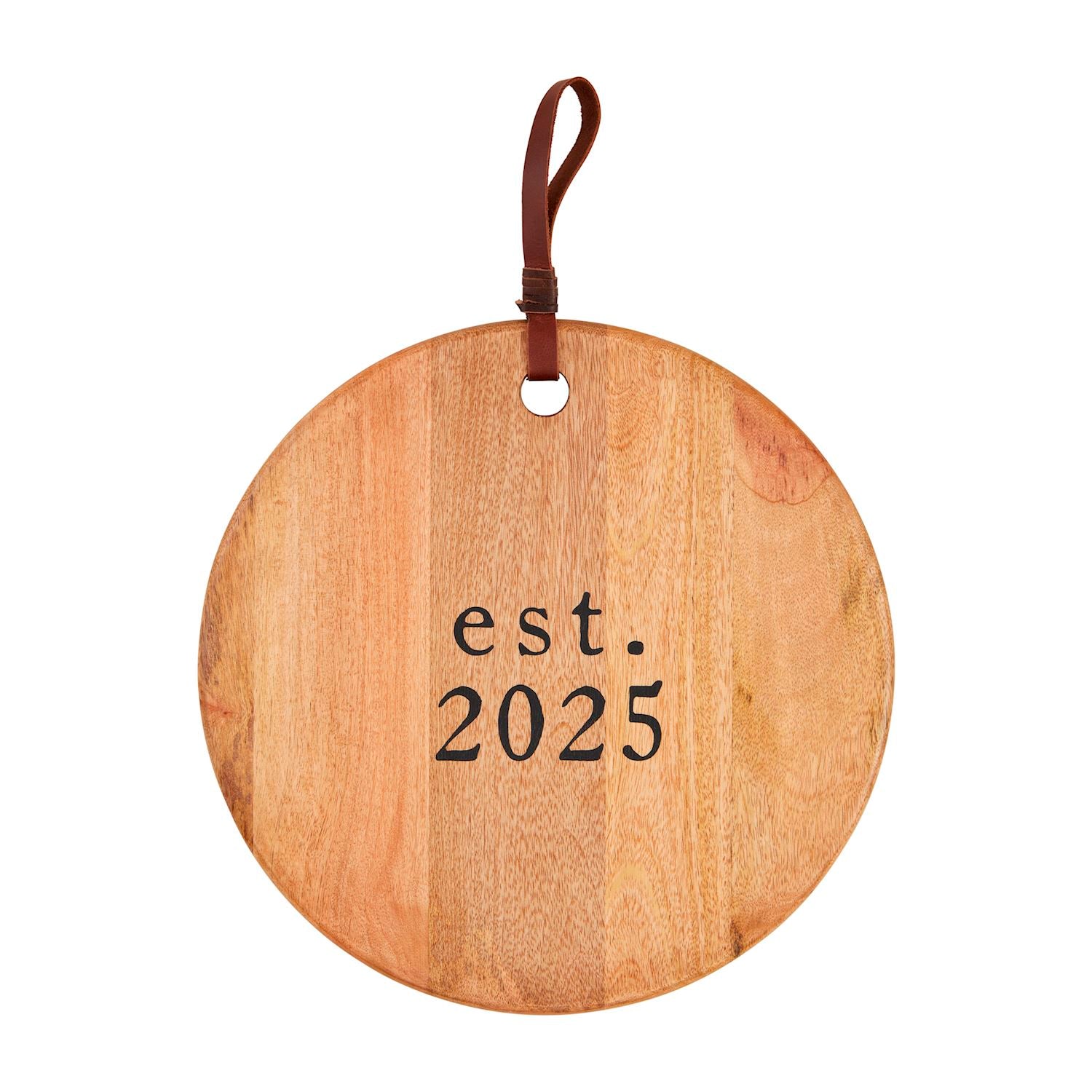 Mud Pie 2025 Edition Mango Wood Board with Faux Leather Loop