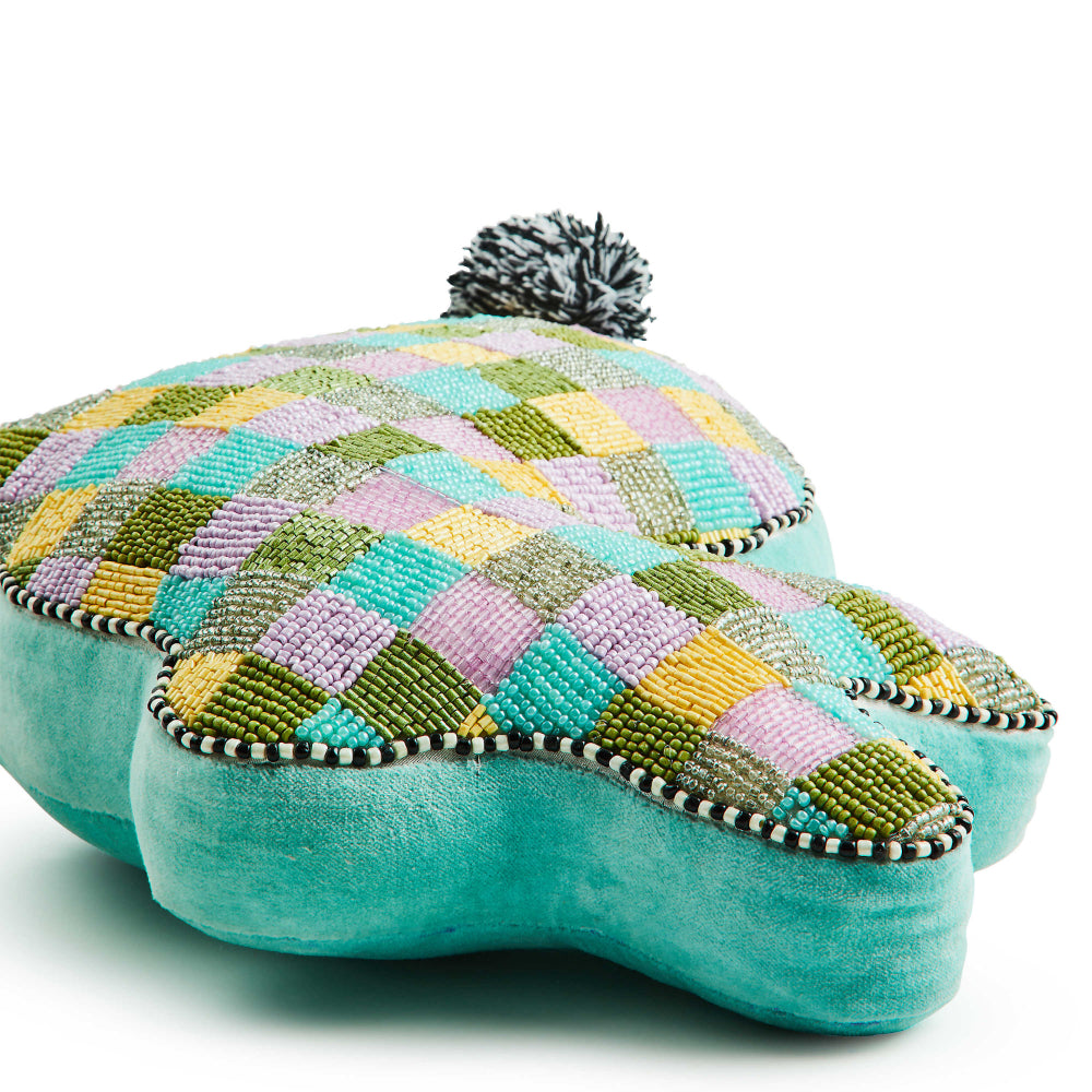 MacKenzie-Childs Multicolored Checked Bunny-Shaped Decorative Throw Pillow for Home