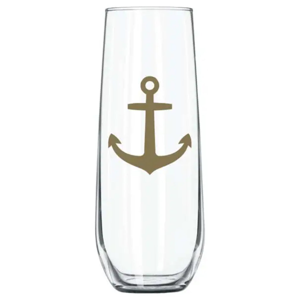 Gold Anchor-themed Stemless Champagne Flute Glassware