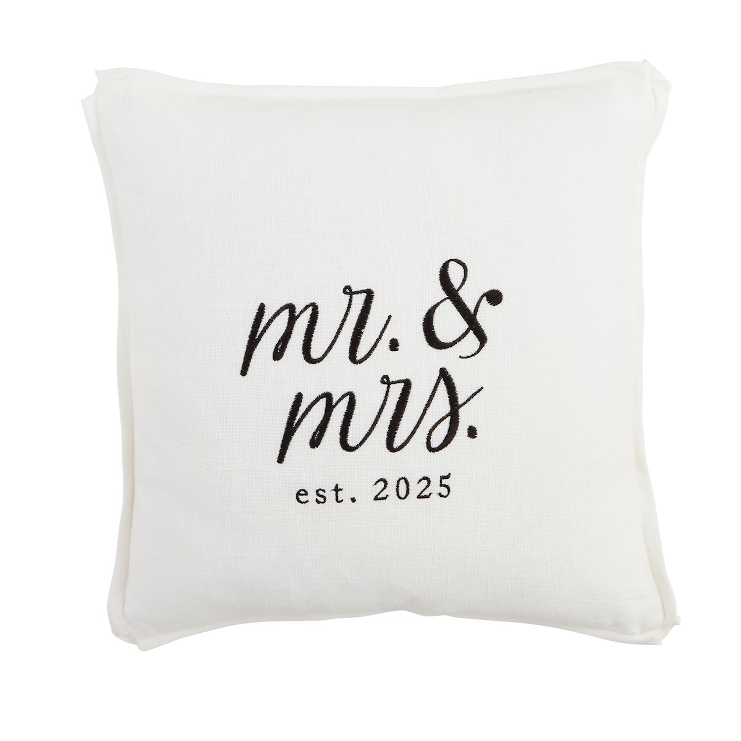 Mud Pie Embroidered Cotton Pillow for Mr. & Mrs. Established in 2025 with Flat Flange and Zipper Closure
