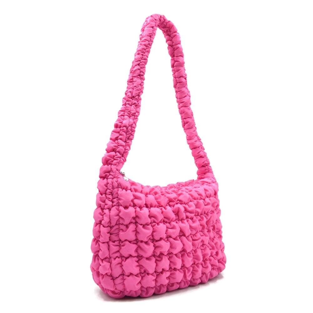 Miss Gwen's Oh My Goodness Trendy Quilted Scrunchies Style Sling Hobo Bag in Stunning Hot Pink